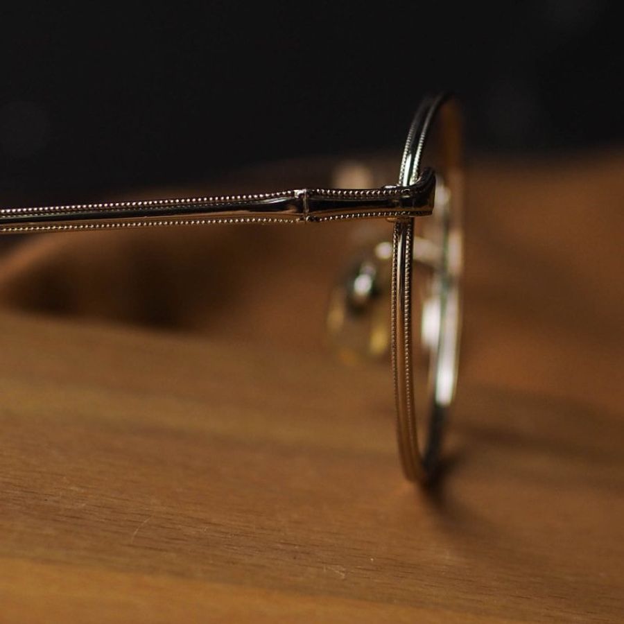 流沙亮黃金線性壓紋圓型鏡框 金框古董眼鏡 Japan/glasses-2