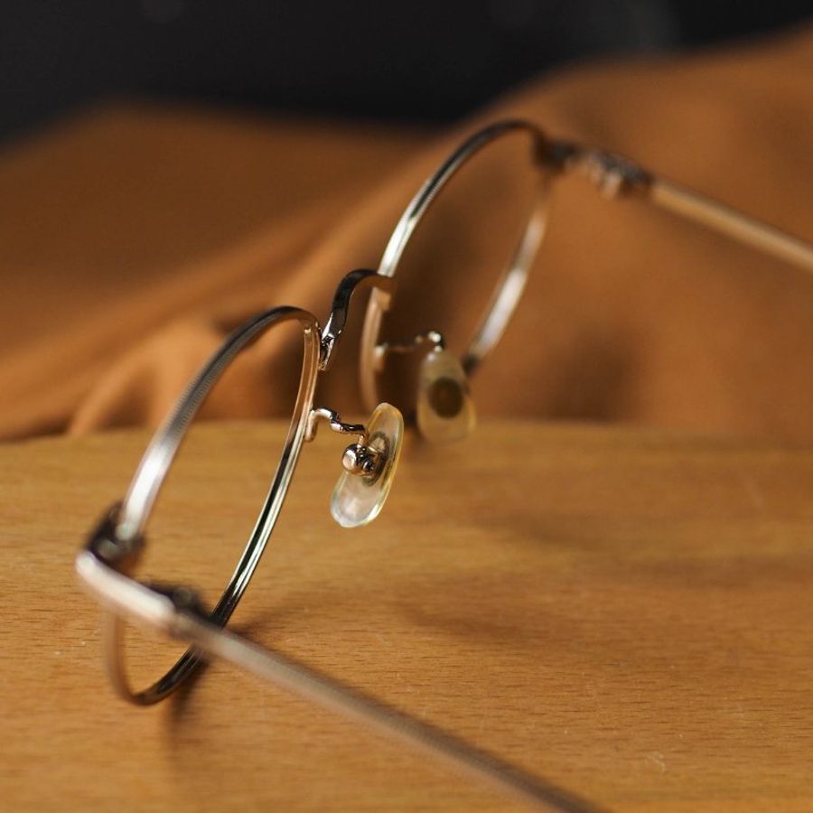 流沙亮黃金線性壓紋圓型鏡框 金框古董眼鏡 Japan/glasses-4
