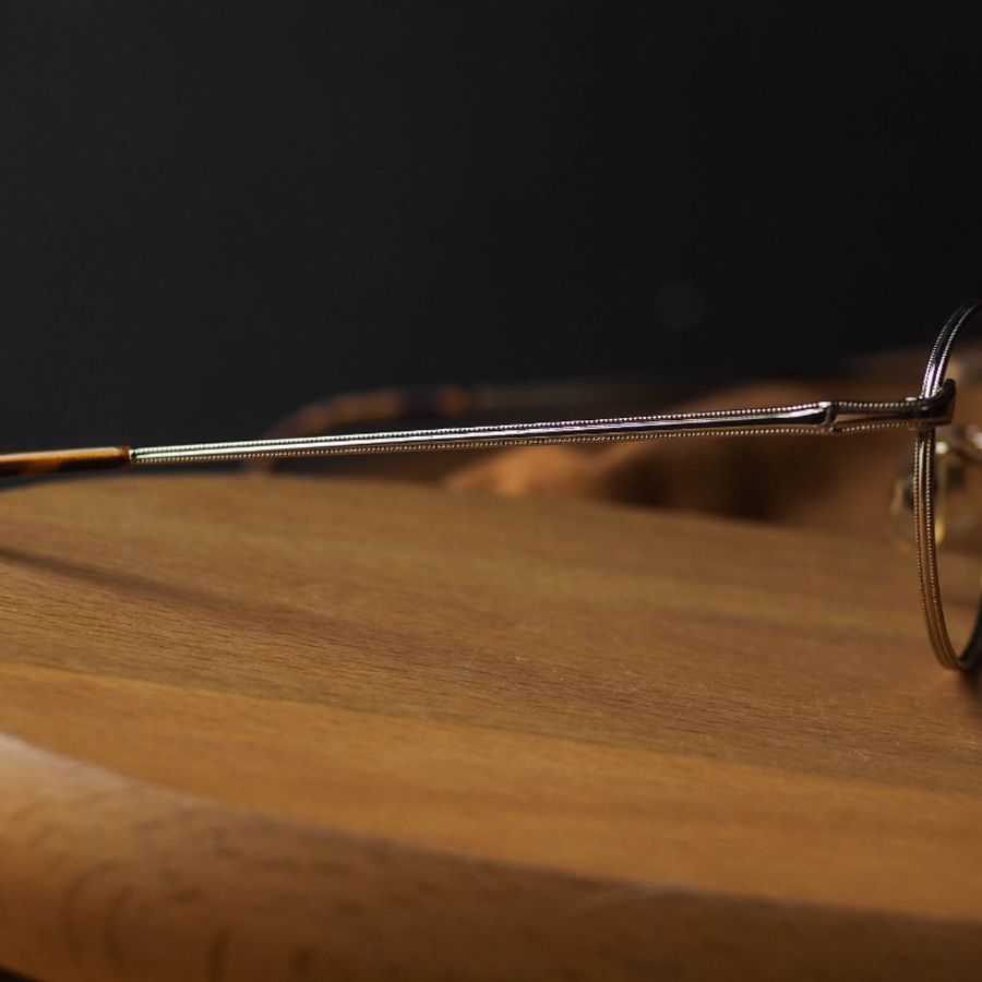 流沙亮黃金線性壓紋圓型鏡框 金框古董眼鏡 Japan/glasses-5