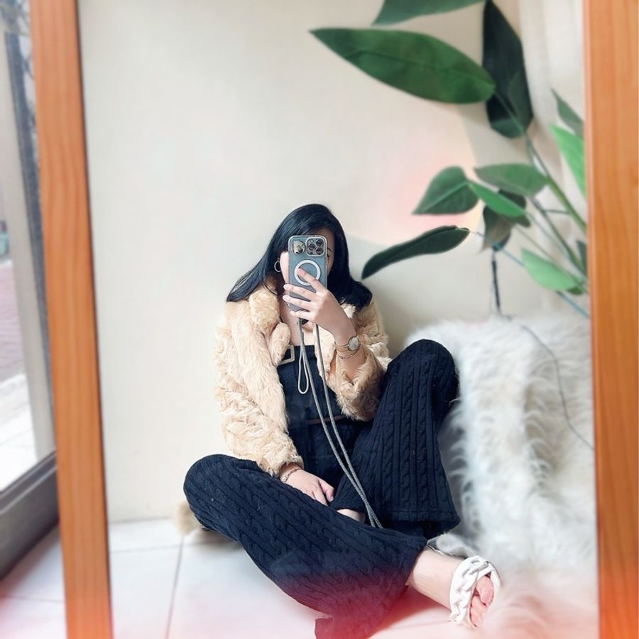 昏黃光感亮澤微捲翻領華貴戀冬少女 古董真皮皮草毛質大衣外套-2