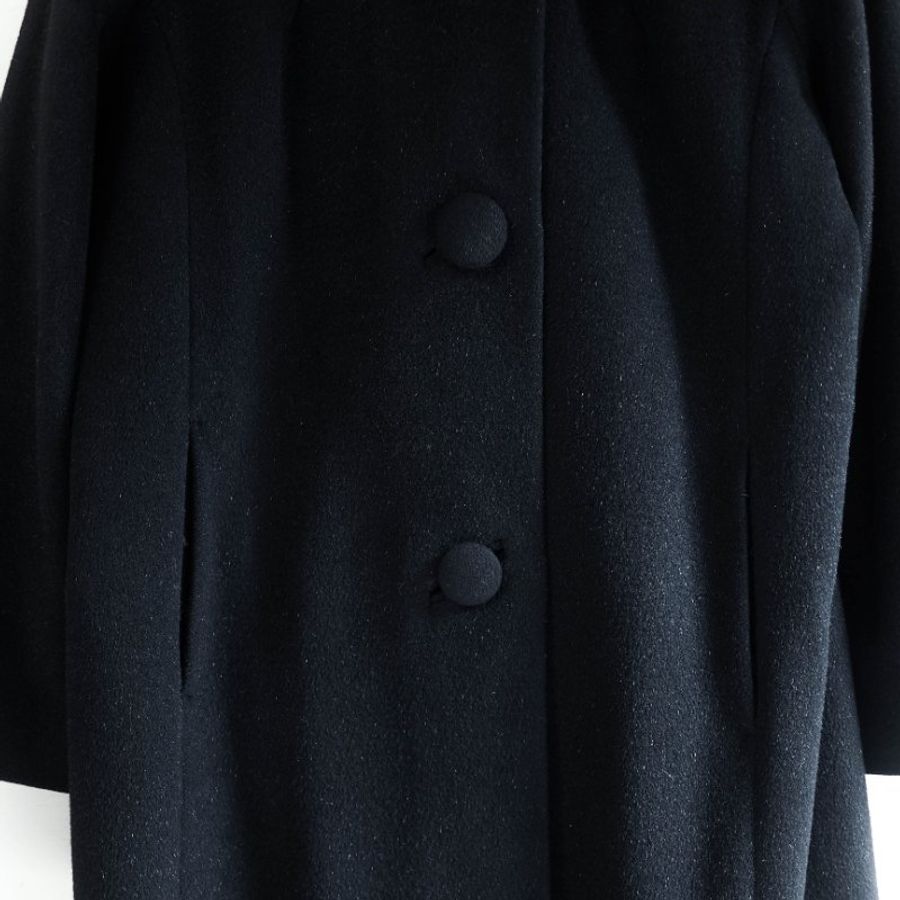 素面墨黑可拆領早期訂製服 古董厚磅長版大衣外套dustcoat jacket-12