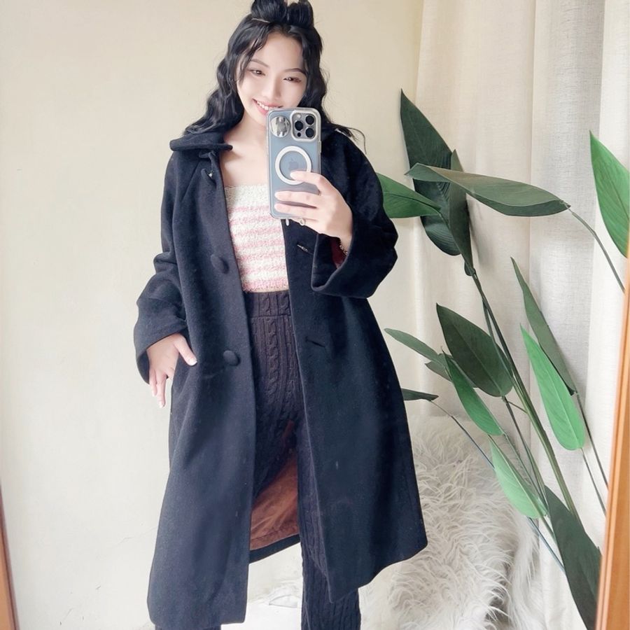素面墨黑可拆領早期訂製服 古董厚磅長版大衣外套dustcoat jacket-0