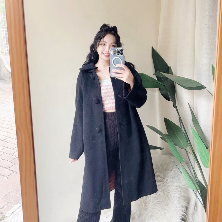 素面墨黑可拆領早期訂製服 古董厚磅長版大衣外套dustcoat jacket-1