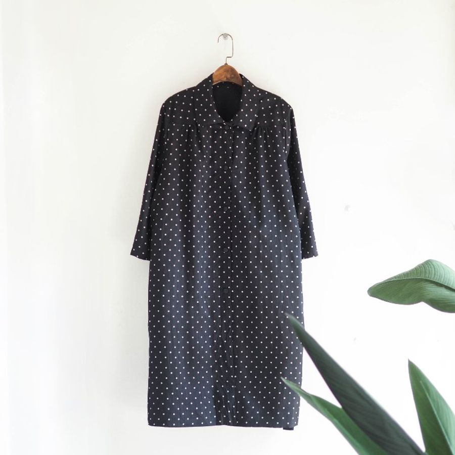 墨日全黑水玉碎點綁帶雙面穿 古董薄質風衣外套 dustcoat jacket-1