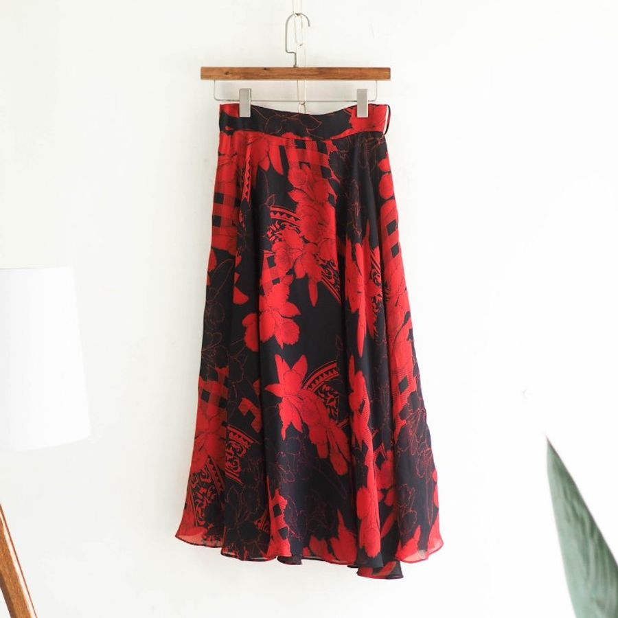熱情烈焰純紅x墨黑青澀戀愛時光 古董雙層紡紗A字包裙 紗裙 skirt-0