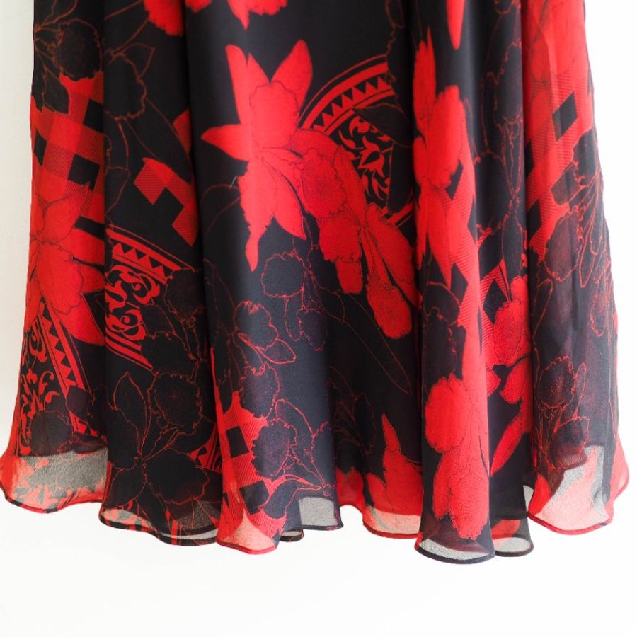 熱情烈焰純紅x墨黑青澀戀愛時光 古董雙層紡紗A字包裙 紗裙 skirt-3
