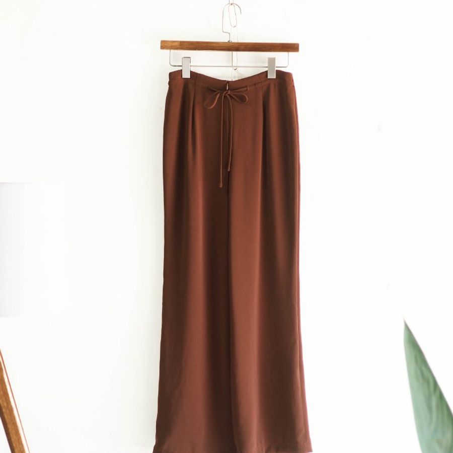 浪漫午後下午茶拿鐵時光 古董厚紡紗綁帶長褲寬褲 pants vintage-0