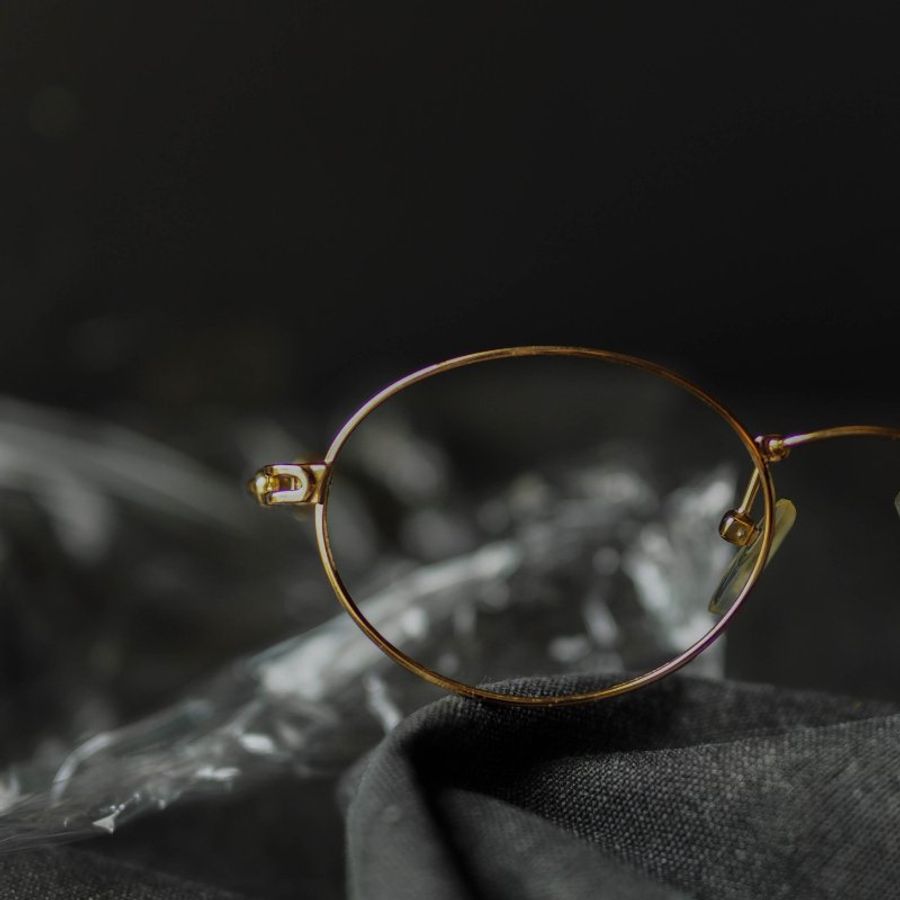 金黃橢圓別針式線條鏡腳金屬鏡框 古董眼鏡 Japan/glasses-6