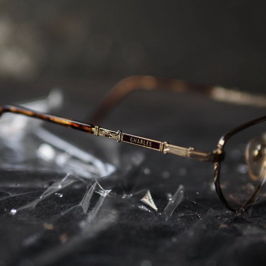 埼玉青春搖滾 琥珀鏡腳 金絲雕花鏡特殊三角框眼鏡 Japan/glasses-4