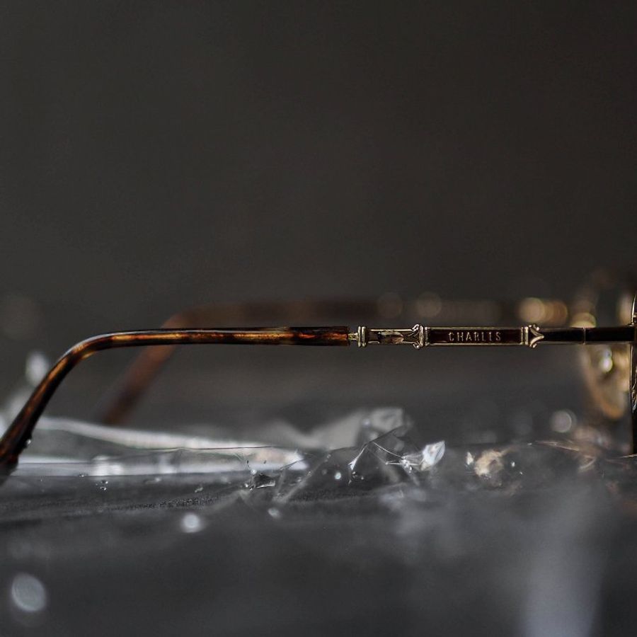 埼玉青春搖滾 琥珀鏡腳 金絲雕花鏡特殊三角框眼鏡 Japan/glasses-5
