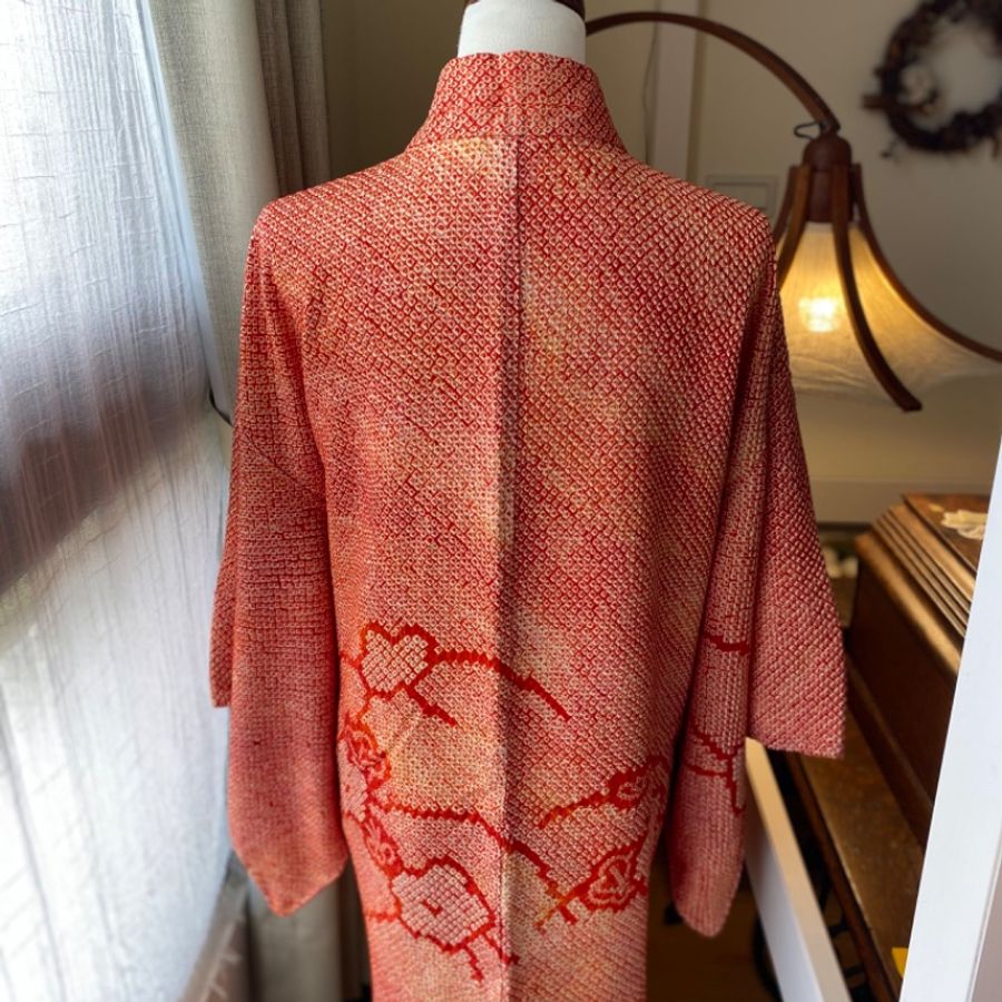 藏私·Collection_總絞染紅黃混色花朵全新古著羽織-3