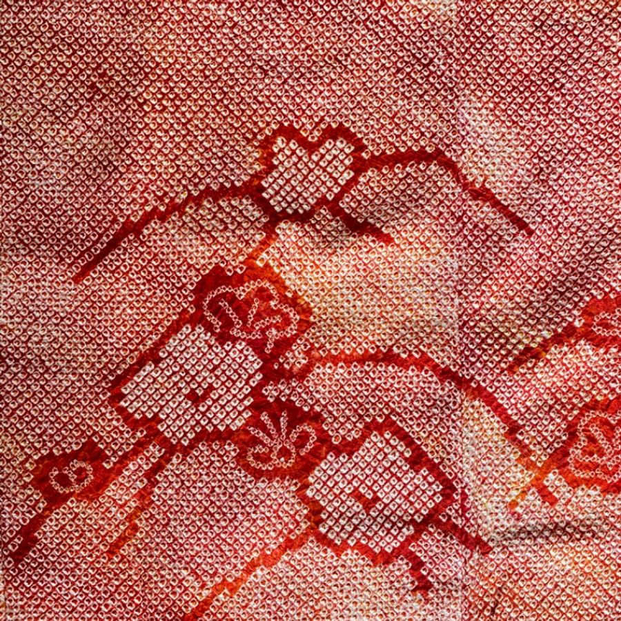 藏私·Collection_總絞染紅黃混色花朵全新古著羽織-6