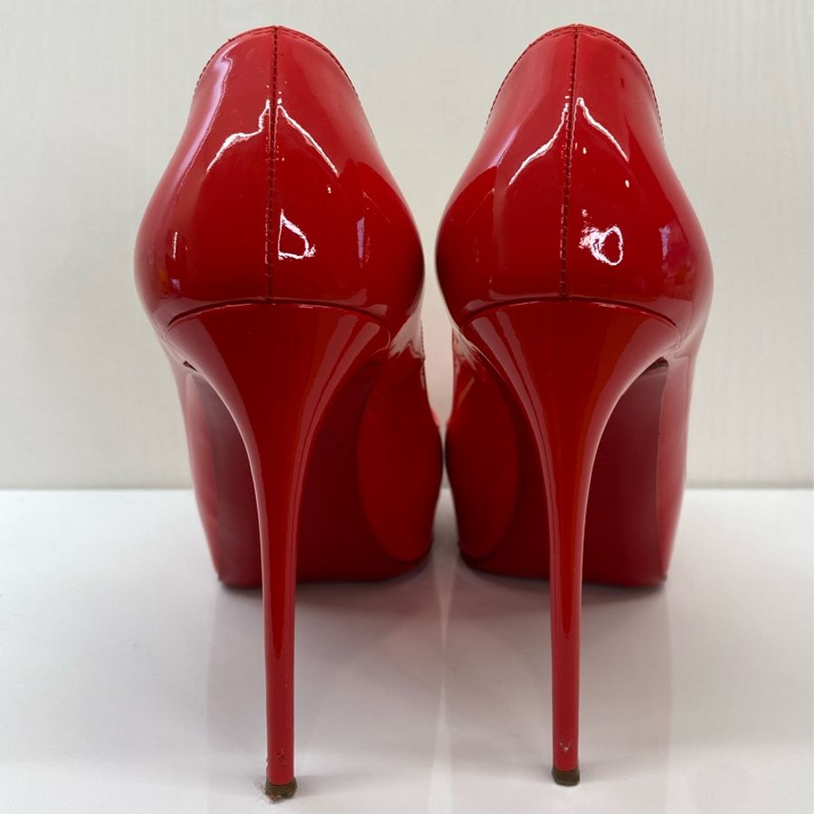 紅底鞋Christian Louboutin經典紅色漆皮魚口細跟12公分高跟鞋-3