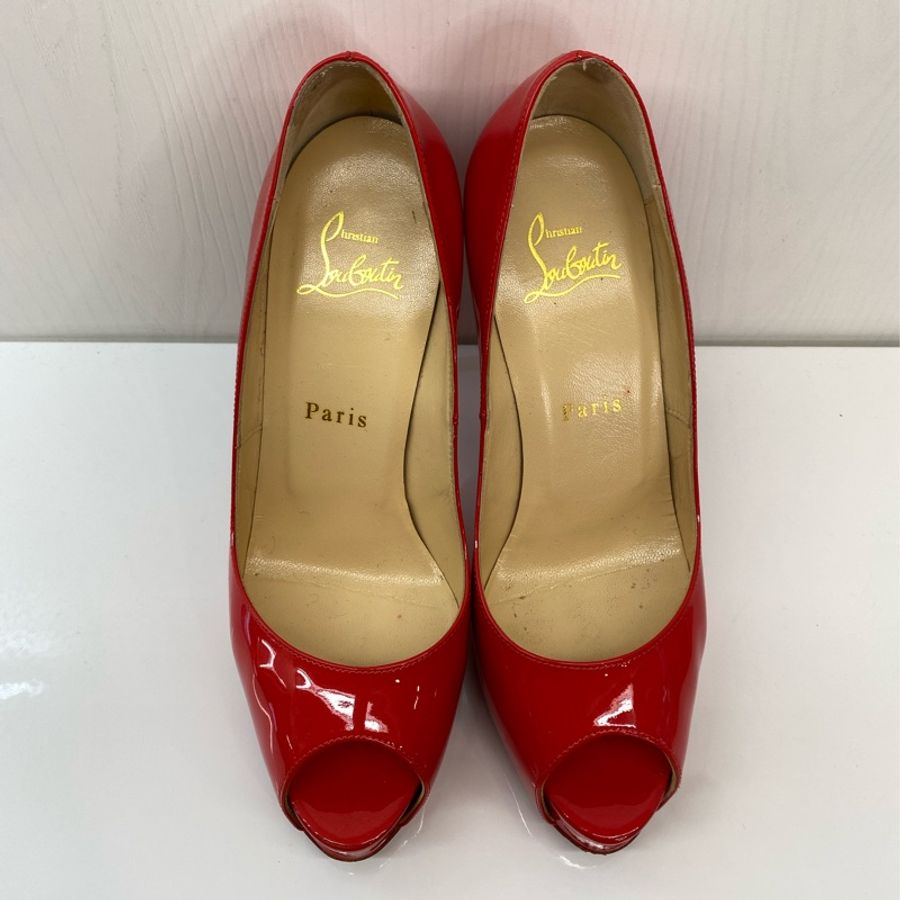 紅底鞋Christian Louboutin經典紅色漆皮魚口細跟12公分高跟鞋-4