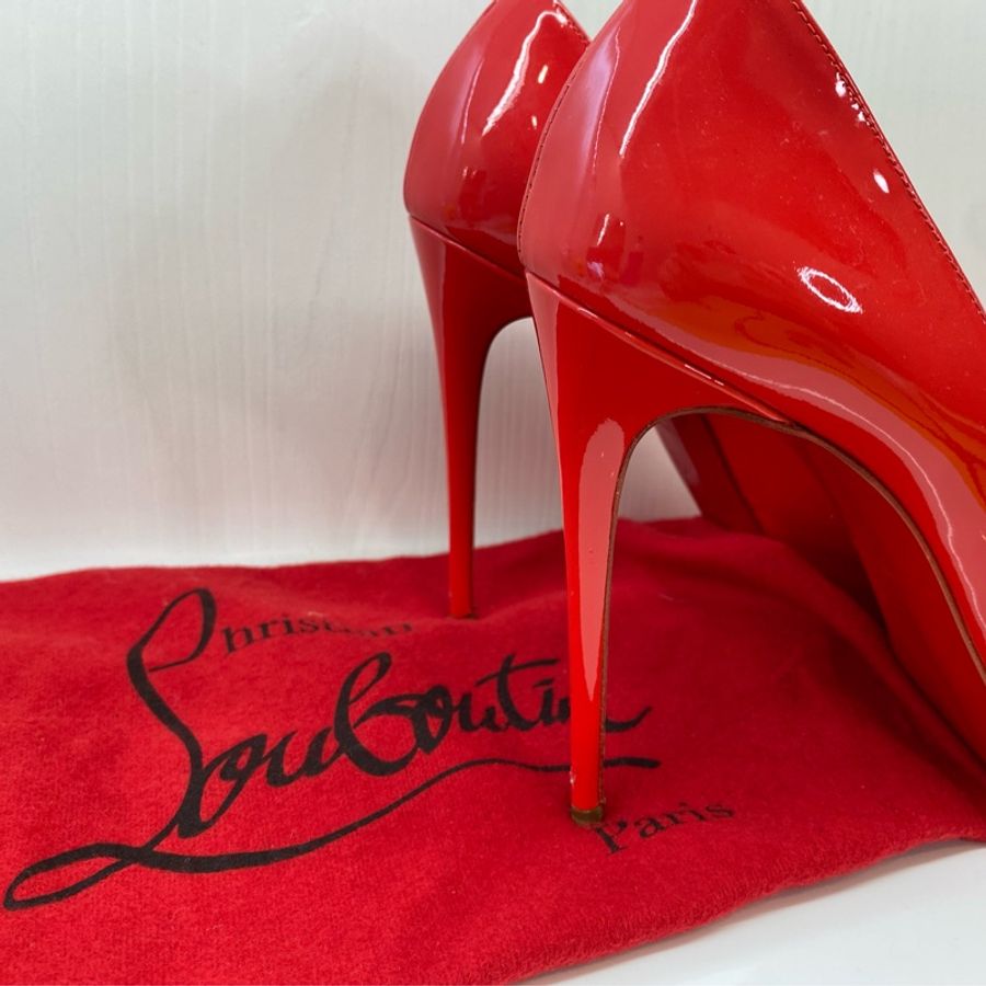 紅底鞋Christian Louboutin經典紅色漆皮魚口細跟12公分高跟鞋-5