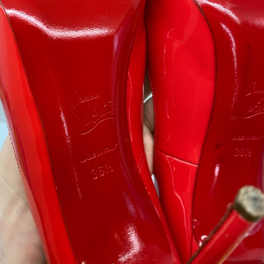 紅底鞋Christian Louboutin經典紅色漆皮魚口細跟12公分高跟鞋-6