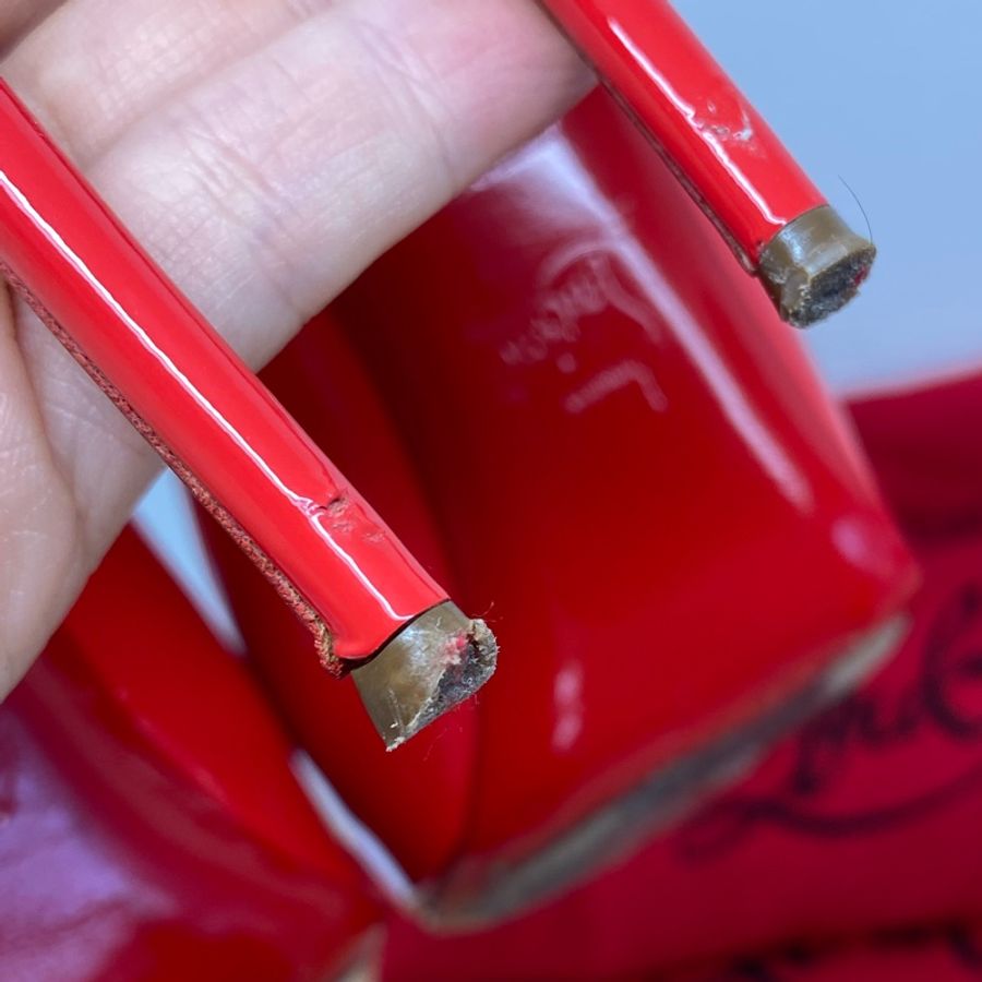 紅底鞋Christian Louboutin經典紅色漆皮魚口細跟12公分高跟鞋-7
