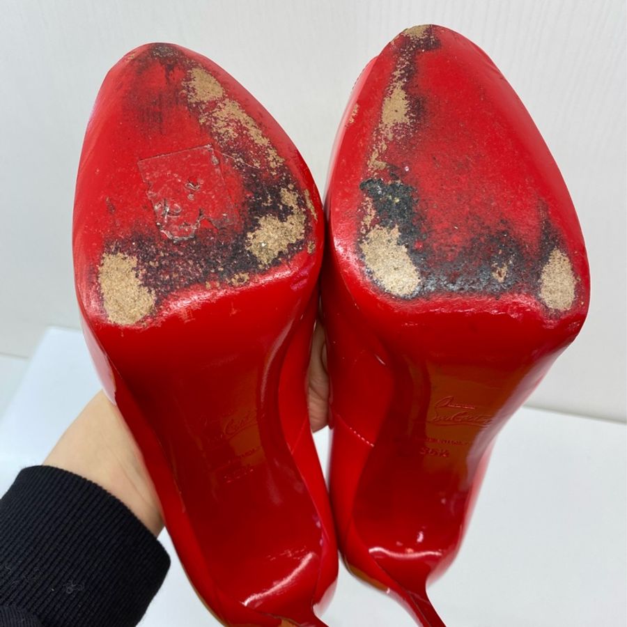 紅底鞋Christian Louboutin經典紅色漆皮魚口細跟12公分高跟鞋-8