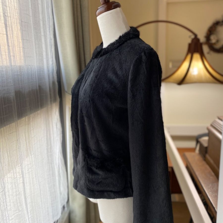 藏私·Collection_黑毛料披肩式古著外衣-1