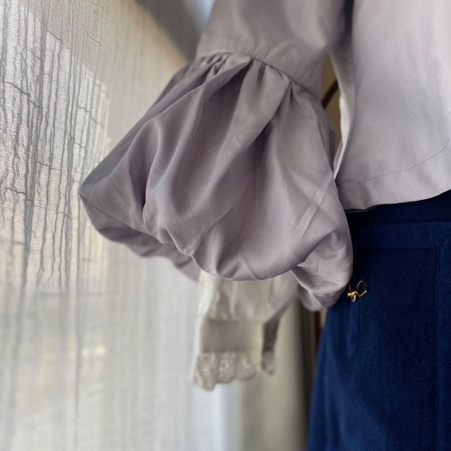 藏私·Collection_淺灰喇叭袖翻領外罩-2