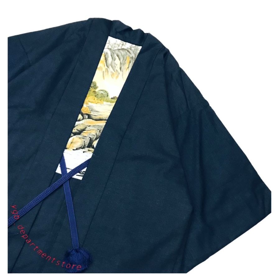 🌞vintage🌞日本進口深藍和柄山水畫古着羽織和服罩衫(๑•ૅㅁ•๑)日系復古辣妹個性文青90s00s-1