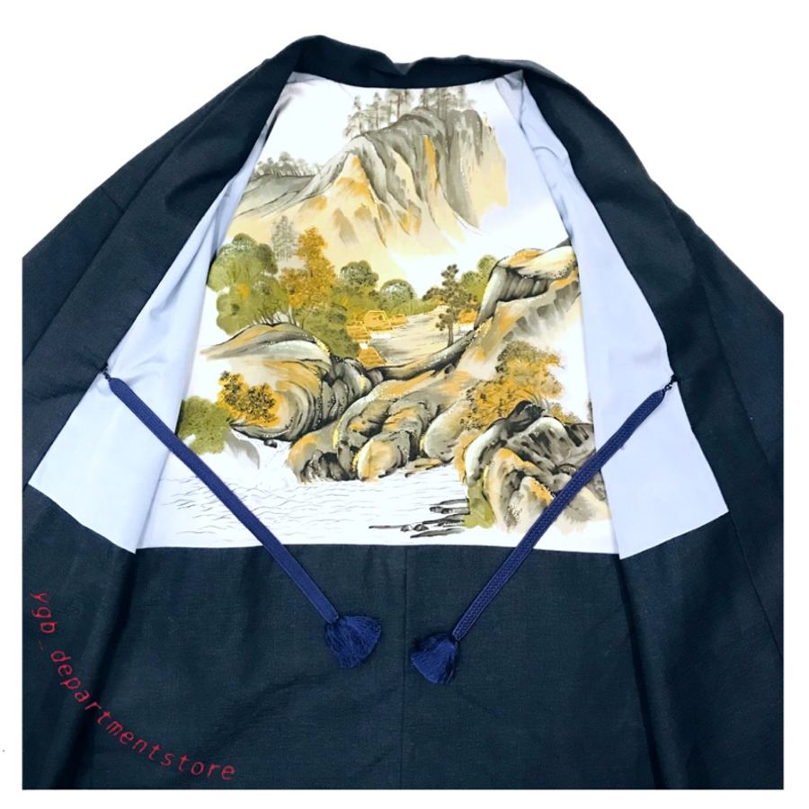 🌞vintage🌞日本進口深藍和柄山水畫古着羽織和服罩衫(๑•ૅㅁ•๑)日系復古辣妹個性文青90s00s-2