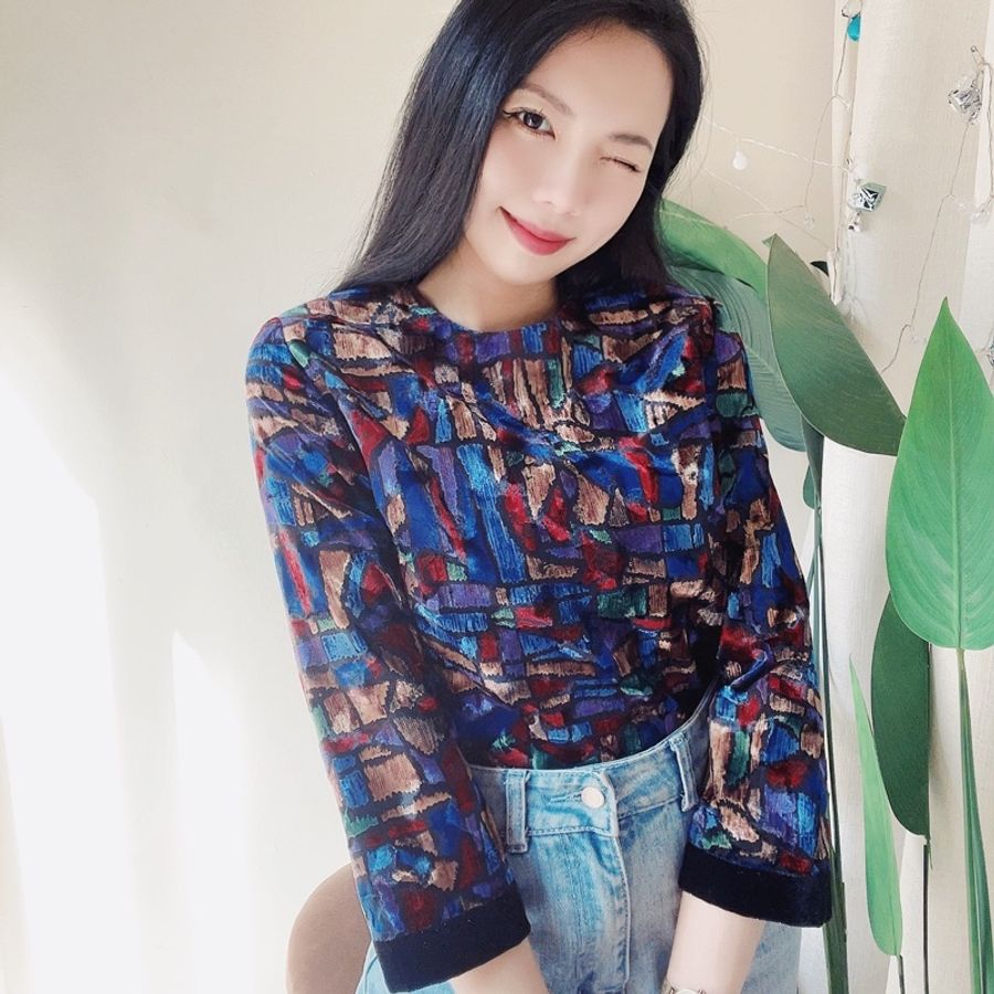 亮光彩色拼塊短板戀愛日札 古董光感金絲亮絨拉鍊上衣 vintage-2