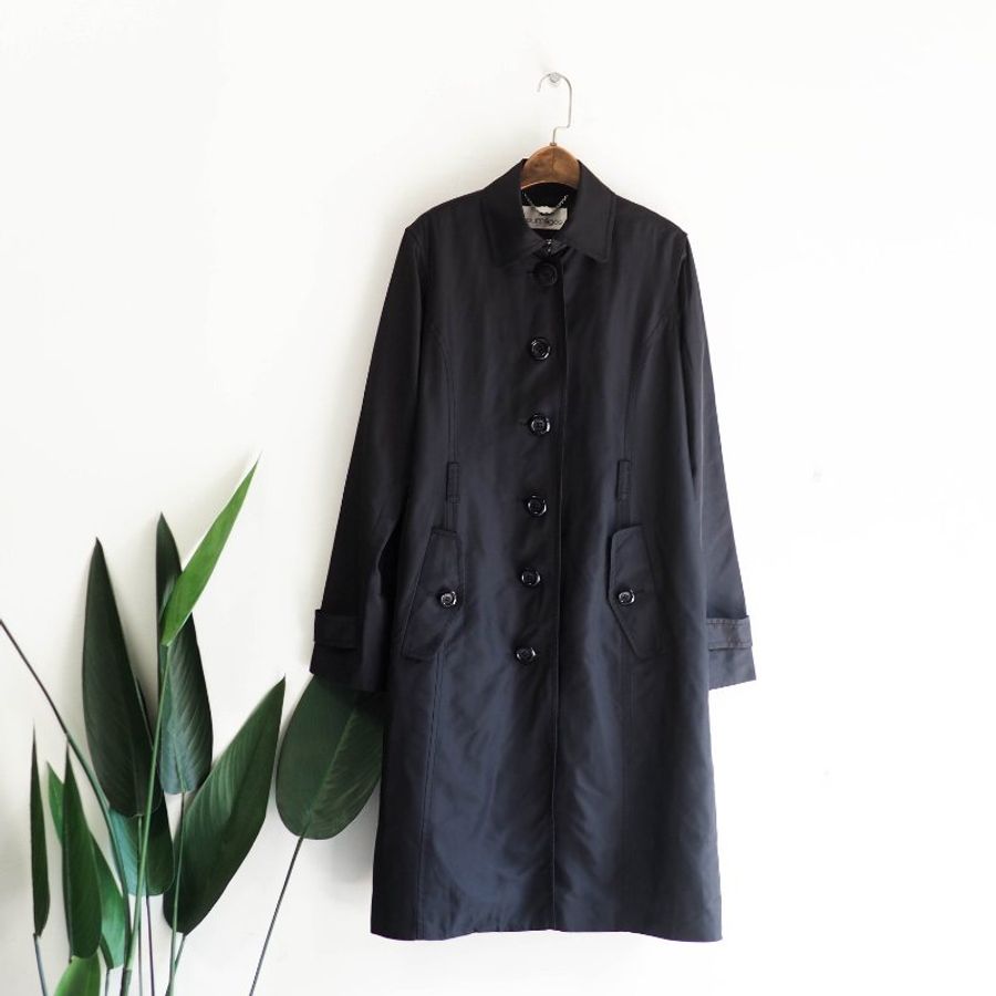 墨黑亮面立體版型秋季時光 古董薄料風衣外套 dustcoat jacket-6
