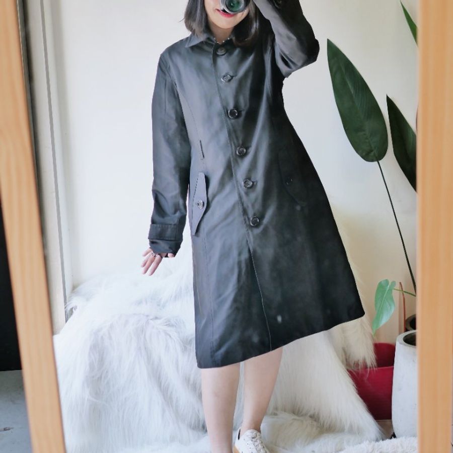 墨黑亮面立體版型秋季時光 古董薄料風衣外套 dustcoat jacket-1