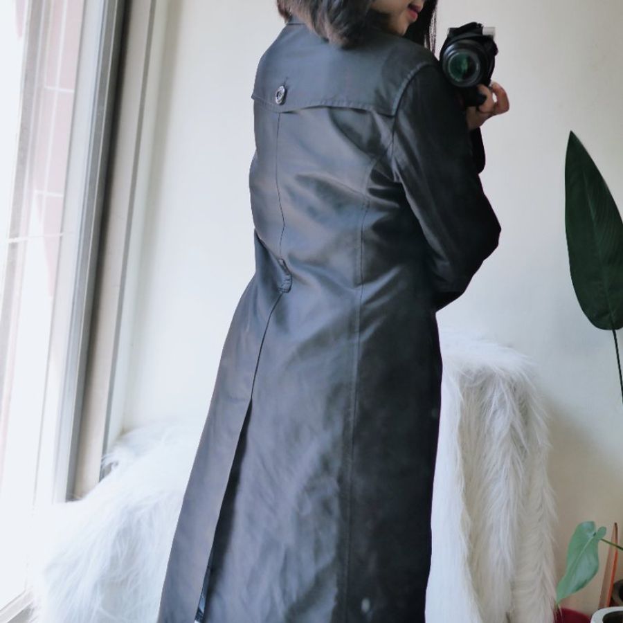 墨黑亮面立體版型秋季時光 古董薄料風衣外套 dustcoat jacket-5