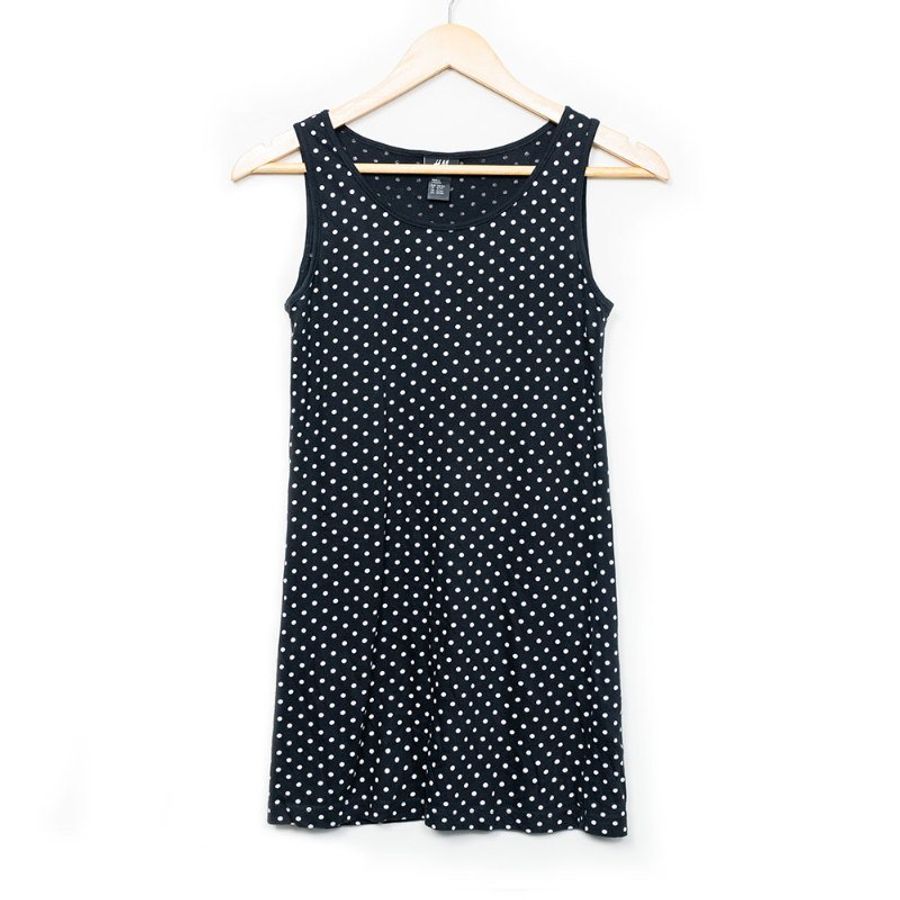【郭靜私服】素色棉質長版上衣 + H&M 無袖點點長版背心-5