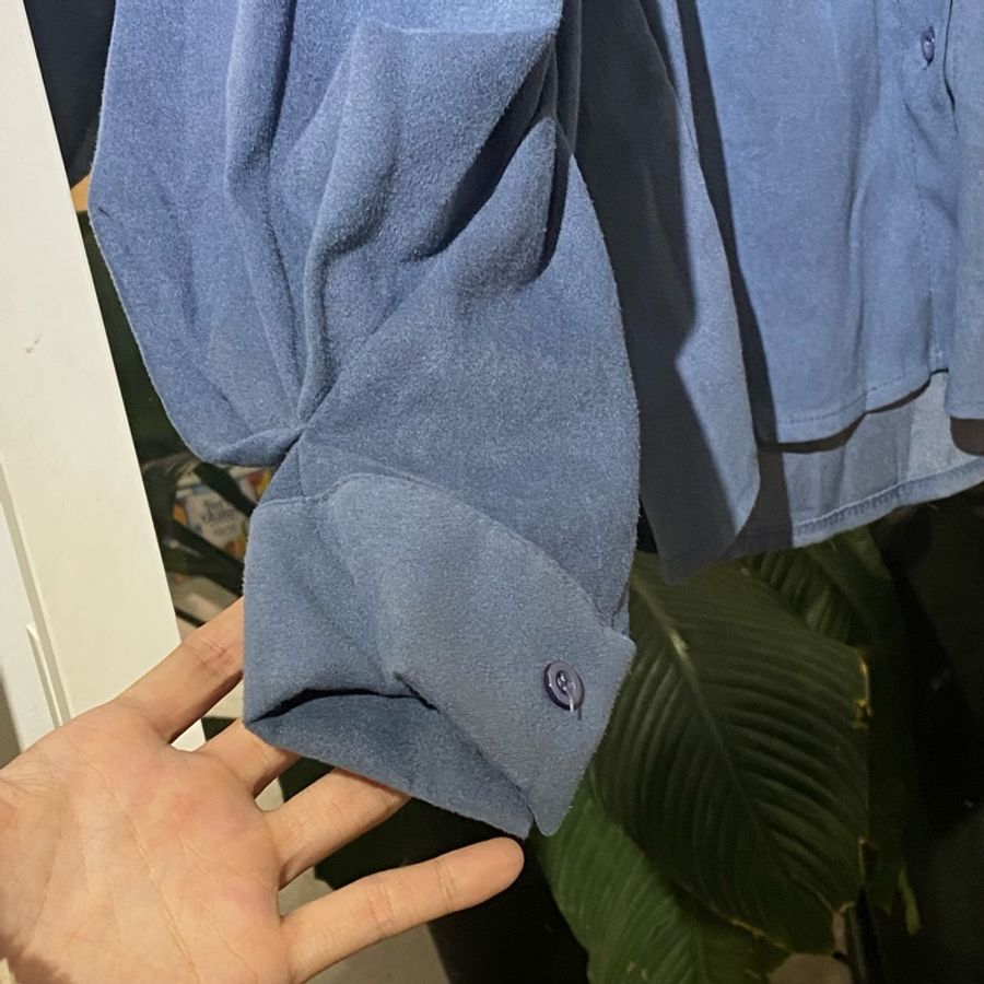 霧霾藍澎袖微領上衣-1