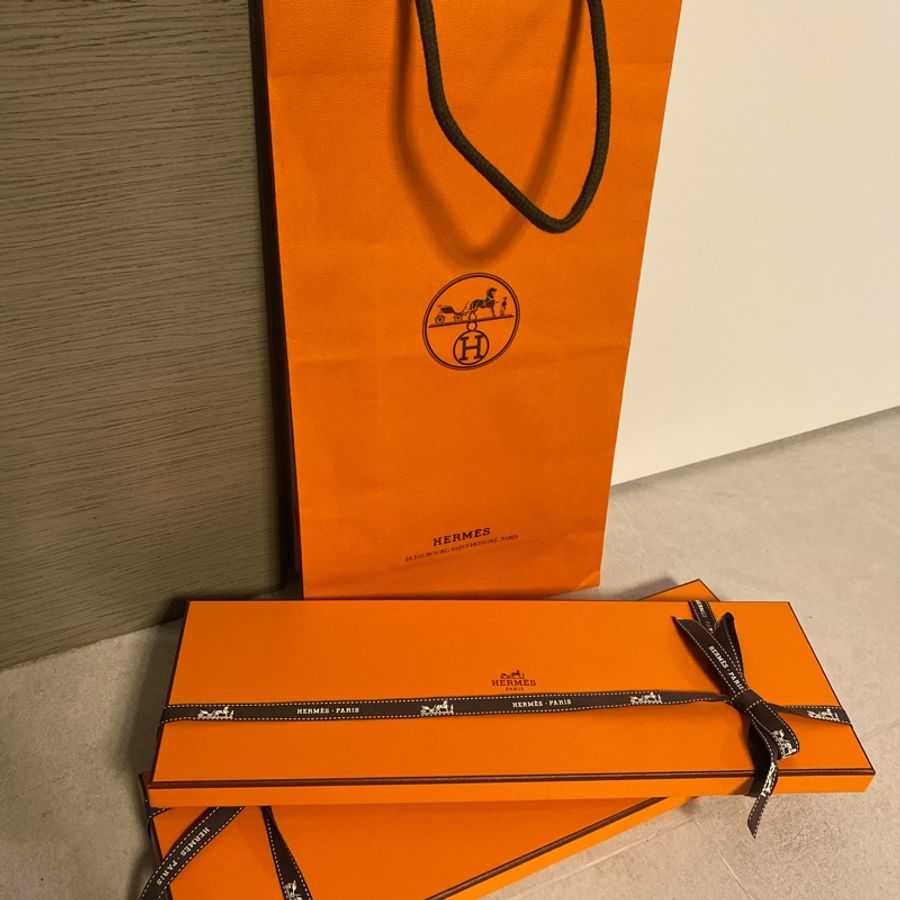 HERMÈS愛馬仕經典蠶絲領帶橘色全新-4