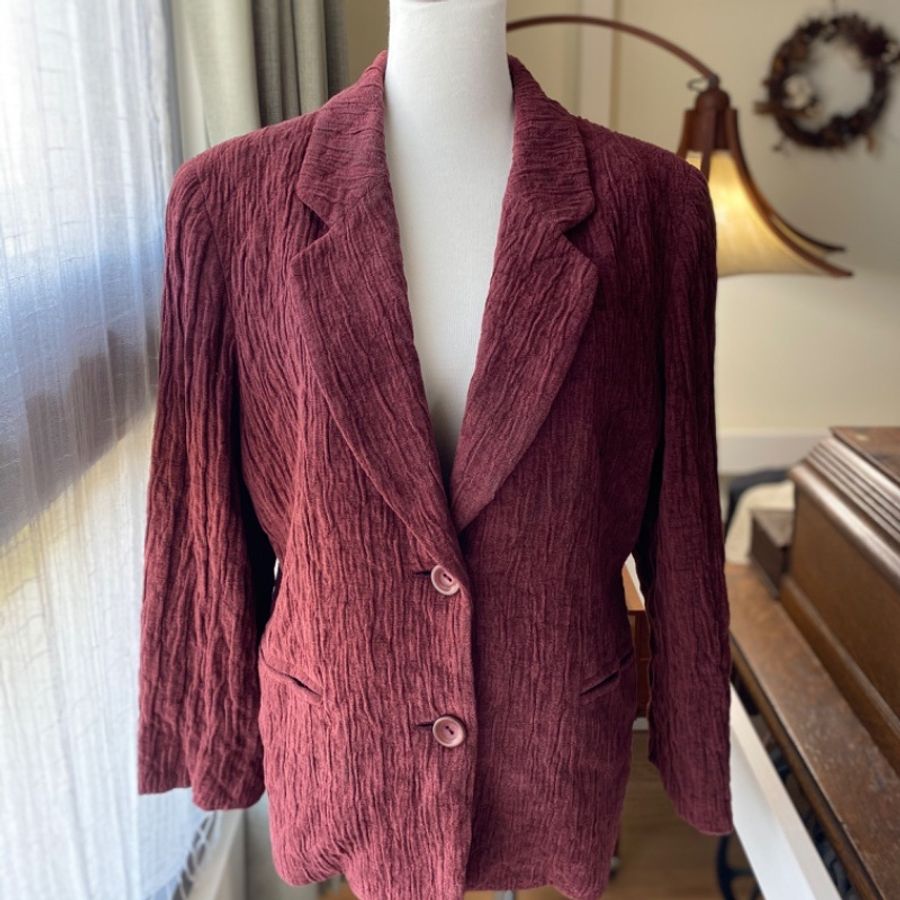 藏私·Collection_酒紅摺皺西服古著外套-0
