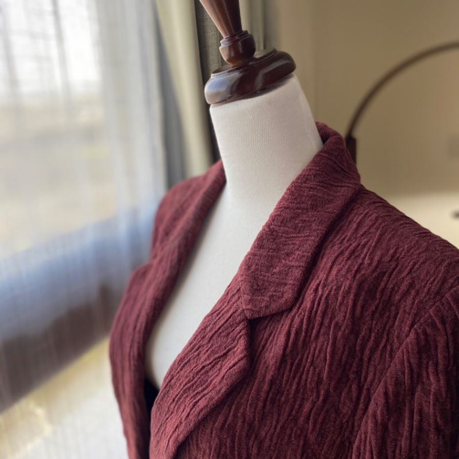 藏私·Collection_酒紅摺皺西服古著外套-1