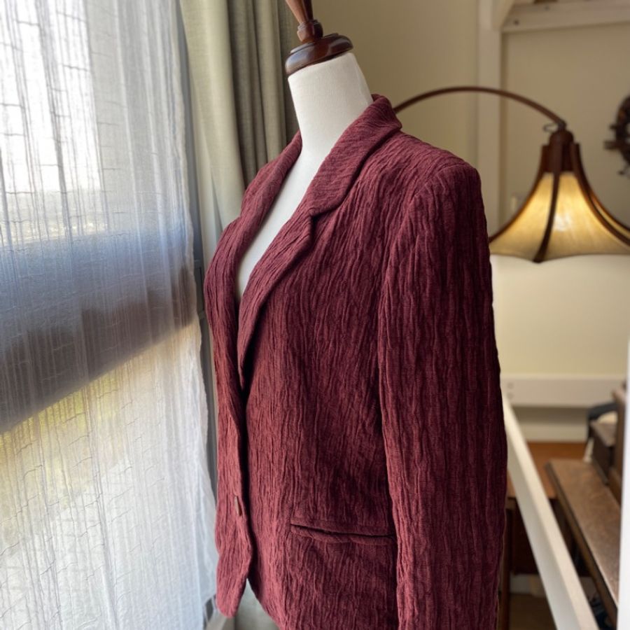 藏私·Collection_酒紅摺皺西服古著外套-2