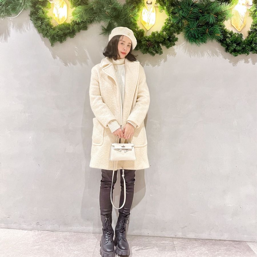 mixxo 歐膩雪白立領羊毛大衣🐑-0