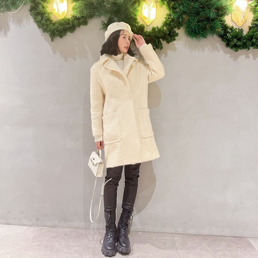 mixxo 歐膩雪白立領羊毛大衣🐑-2