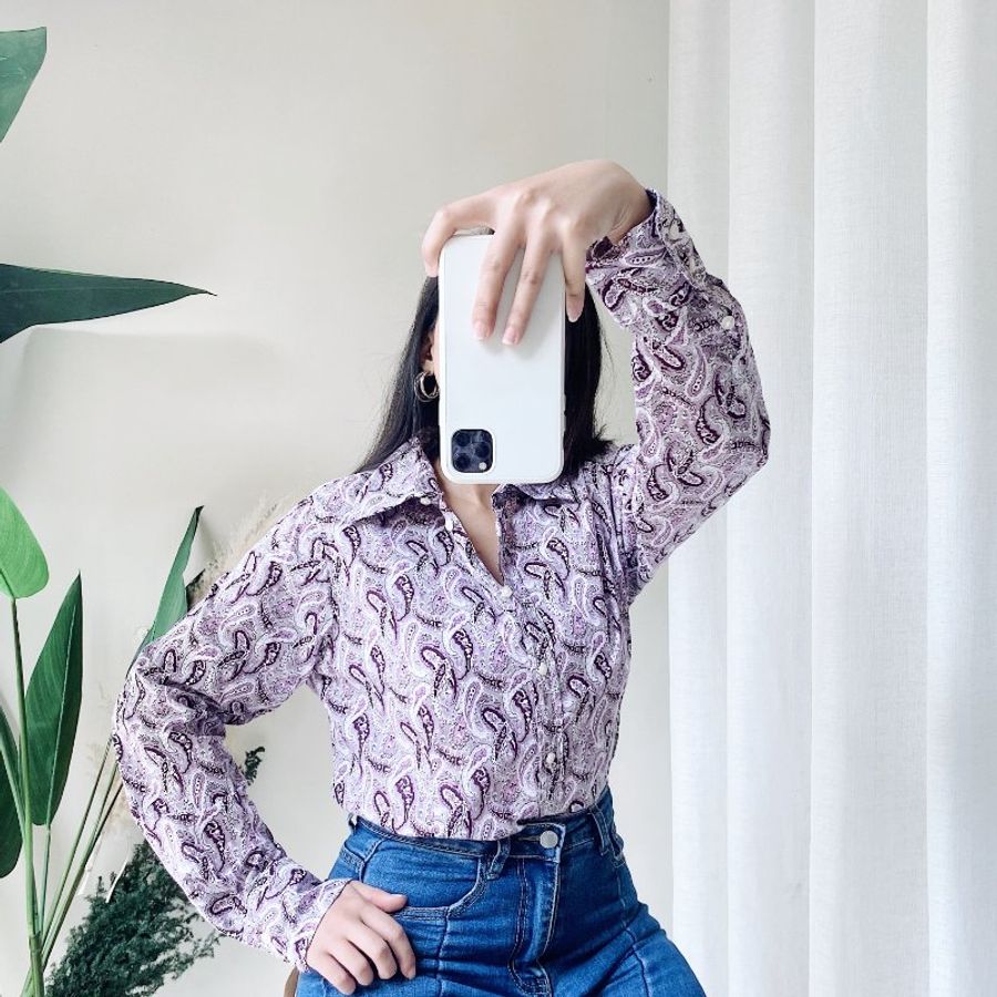 marco pecci 純紫變形蟲 古著翻領純棉襯衫上衣 vintage Shirt-6