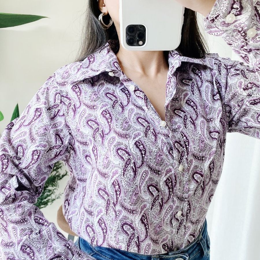 marco pecci 純紫變形蟲 古著翻領純棉襯衫上衣 vintage Shirt-7