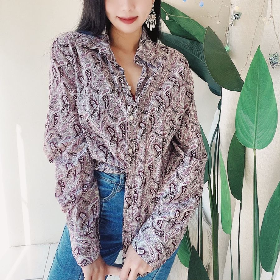 marco pecci 純紫變形蟲 古著翻領純棉襯衫上衣 vintage Shirt-1