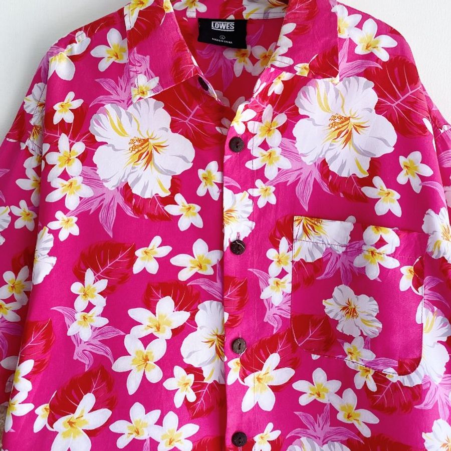 桃粉青澀戀愛春夏 古著滑布夏威夷襯衫上衣 vintage Aloha Shirt-1
