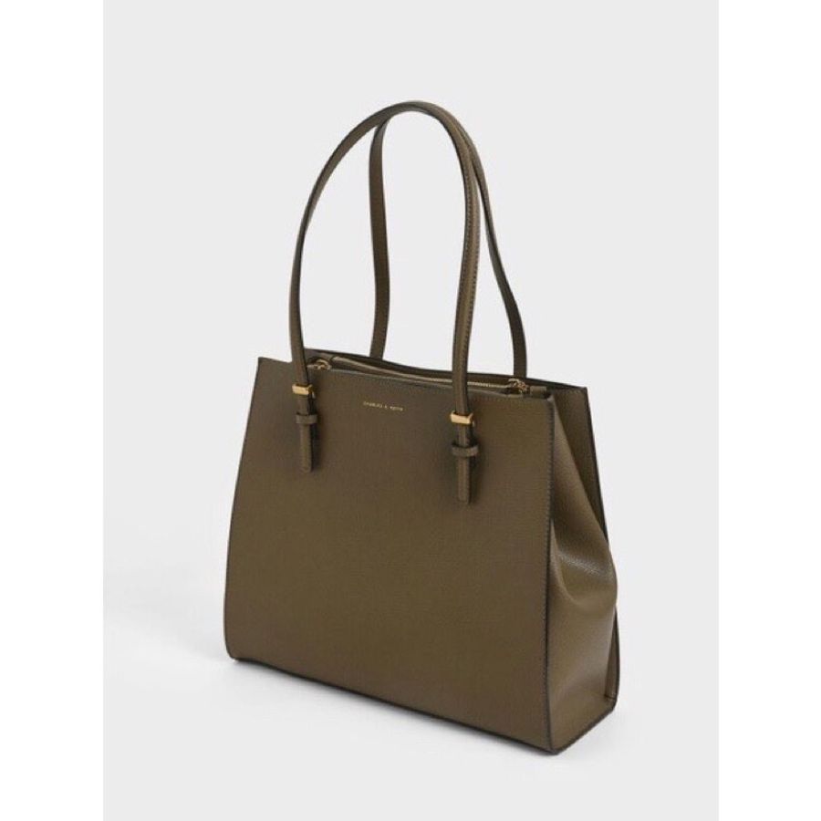 小ck CHARLES & KEITH 大型 肩背 托特包 卡其色 大包 工作包-2