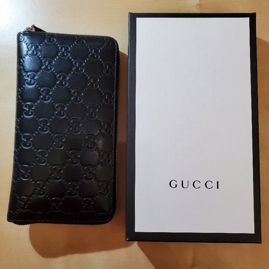 GUCCI LOGO 黑色小牛皮長夾-0