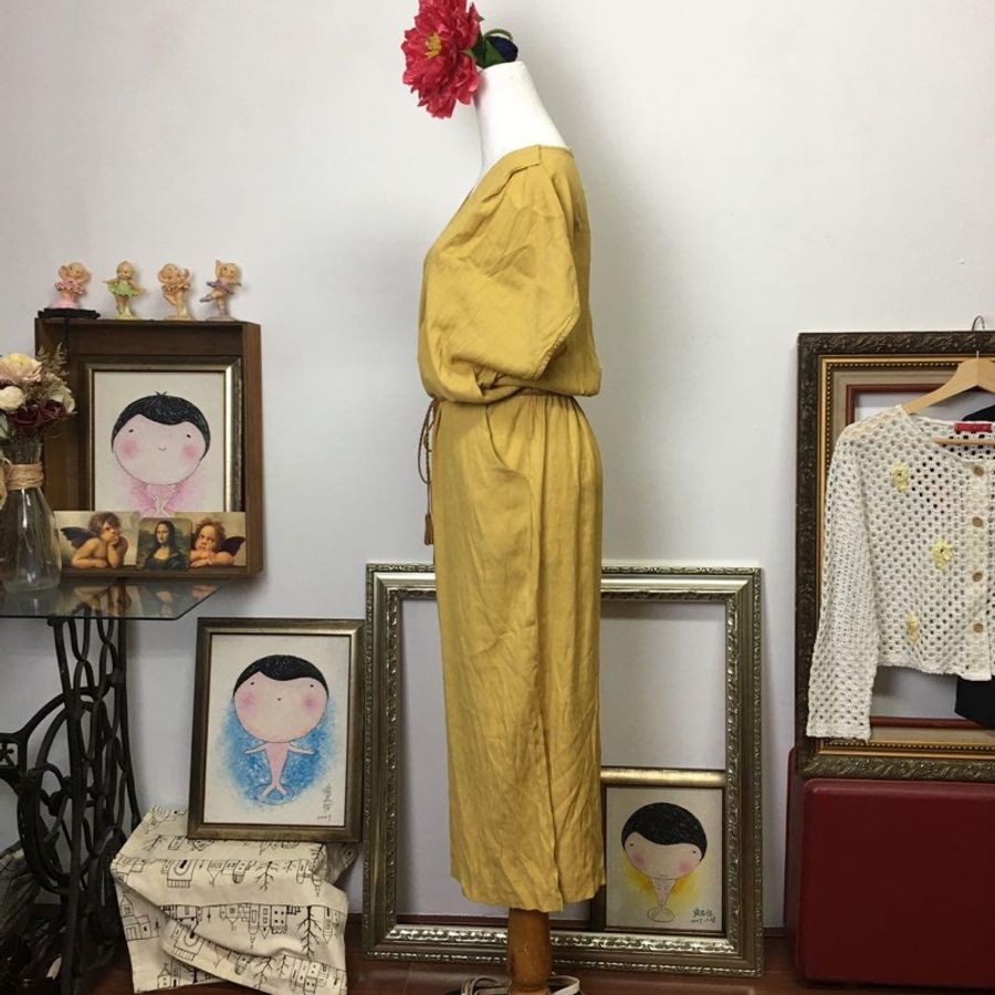 【春姍古著】MK 韓版 包袖 側開叉 長洋裝 親膚洋裝 日常穿搭-3