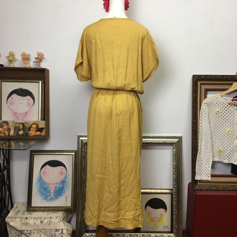 【春姍古著】MK 韓版 包袖 側開叉 長洋裝 親膚洋裝 日常穿搭-4