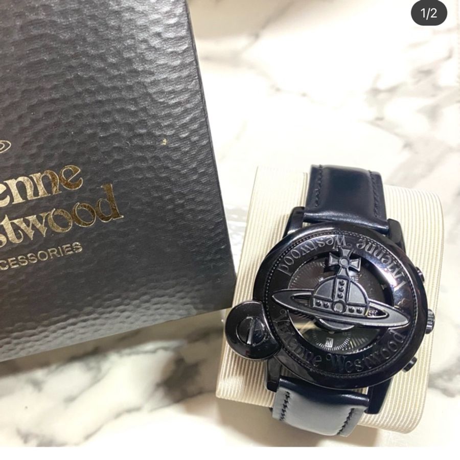 vivienne westwood 手錶 黑色 旋轉翻蓋錶-6