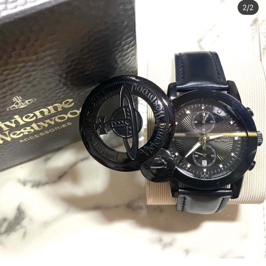 vivienne westwood 手錶 黑色 旋轉翻蓋錶-12