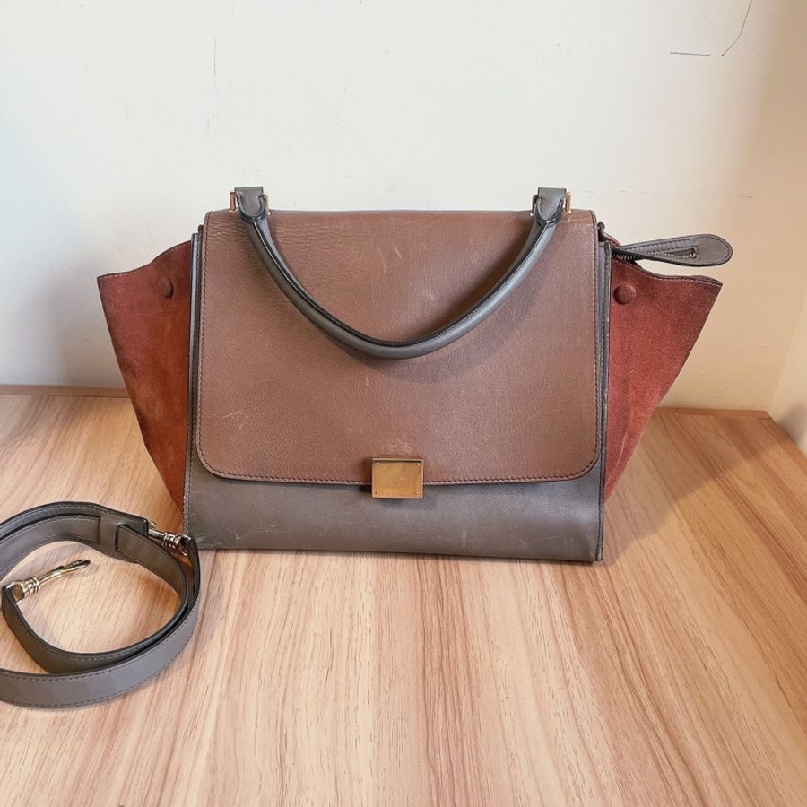 Celine Trapeze鞦韆包 拼麂皮-0