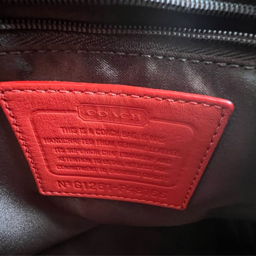 Coach 橘色亮皮迷你托特包-4